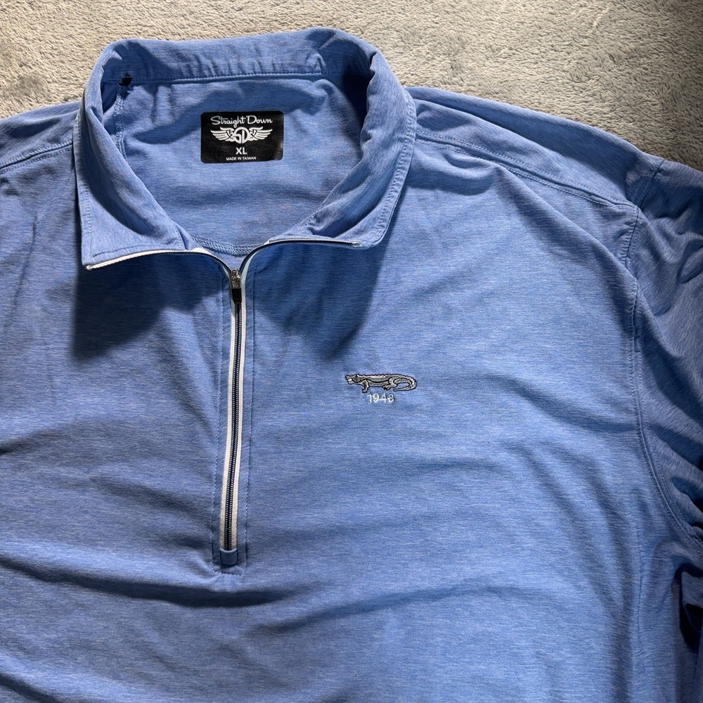 Straight Down Mens XL Quarter Zip Pullover Athletic Golf Blue Alligator Flaws